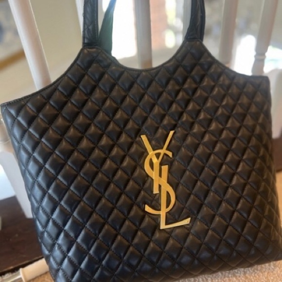 YSL black leather tote with gold lettering - Picture 1 of 10